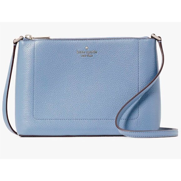 S Kate Spade Leila Crossbody Bag Blue Pebbled Leather Purse KG464 NWT $299 - Picture 1 of 6